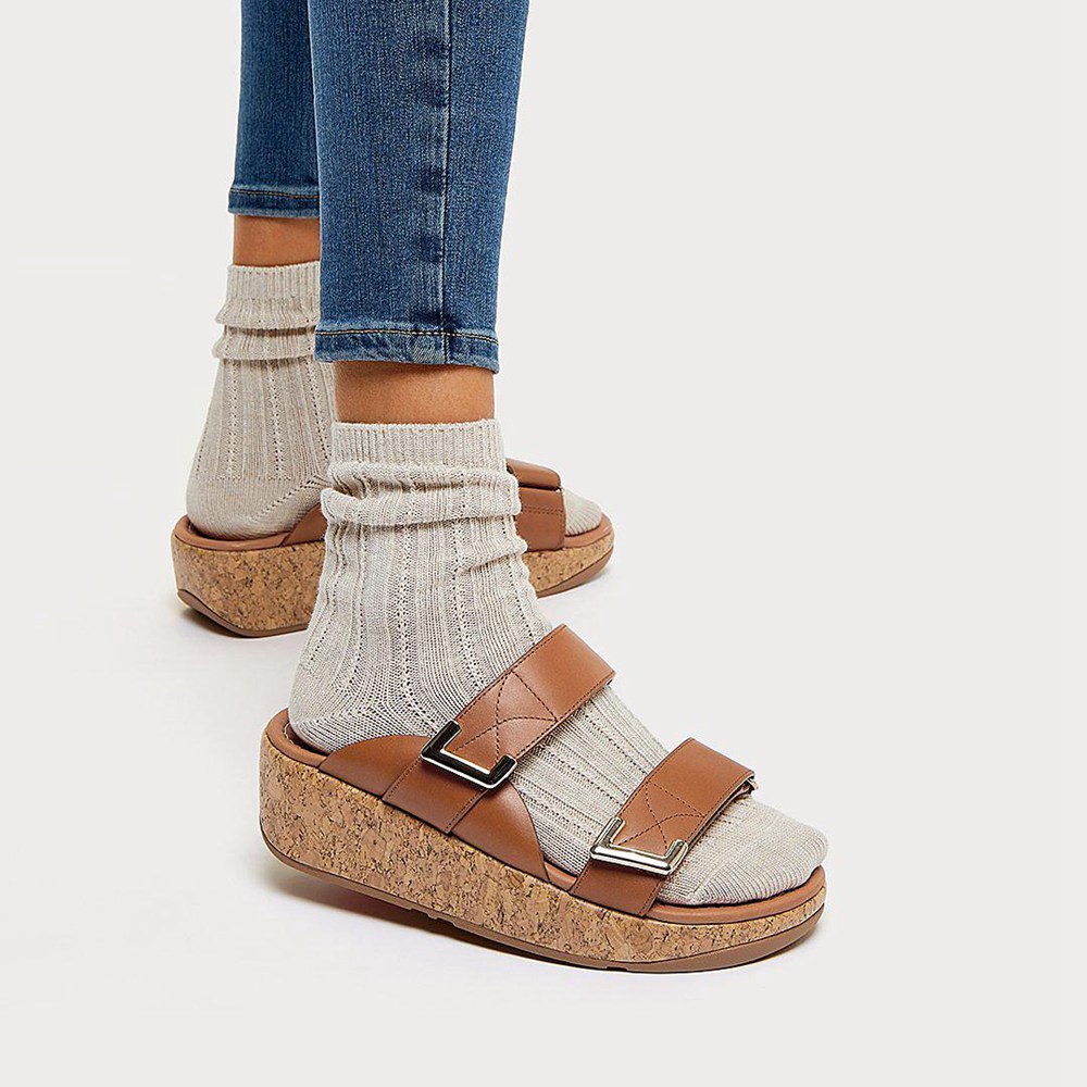 Fitflop Womens Slides - Remi Adjustable Leather - Brown - 976-CGTMSK